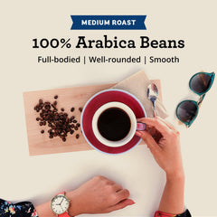 Six-pack packaging keeps coffee fresh in your pantry.