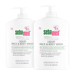 SEBAMED liquid face and body wash pump bottle offers gentle daily cleansing.