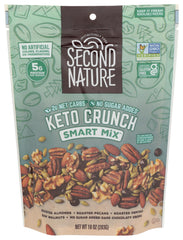 Second Nature Keto Crunch packaging featuring resealable pouch for convenient snacking.