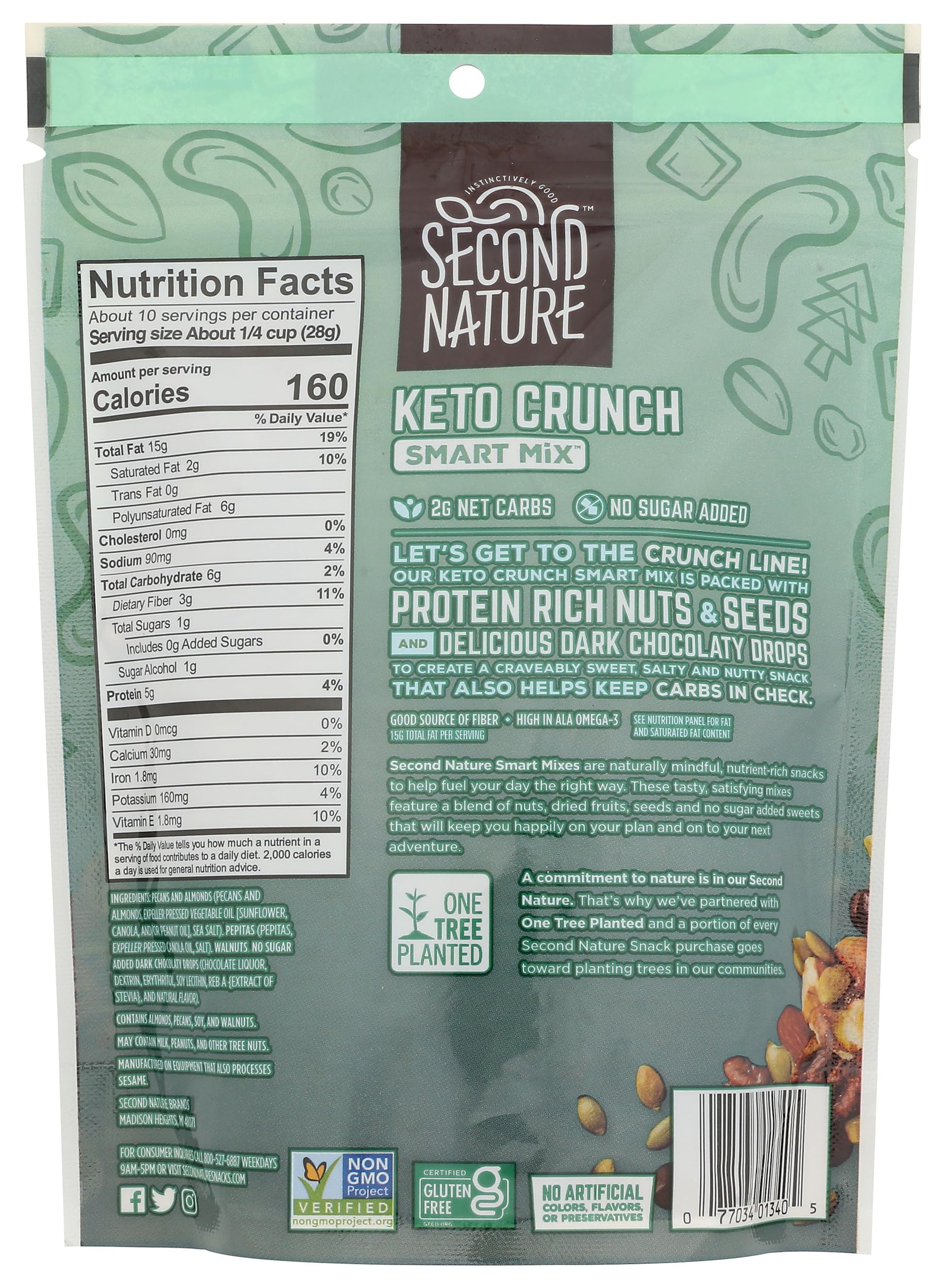Second Nature Keto Crunch pecans highlighting a protein-rich nut base.