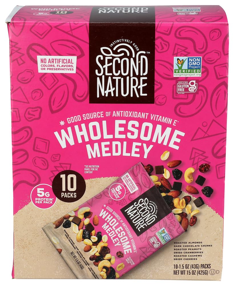 Second Nature Wholesome Medley Trail Mix front pack for convenient snacking on the go