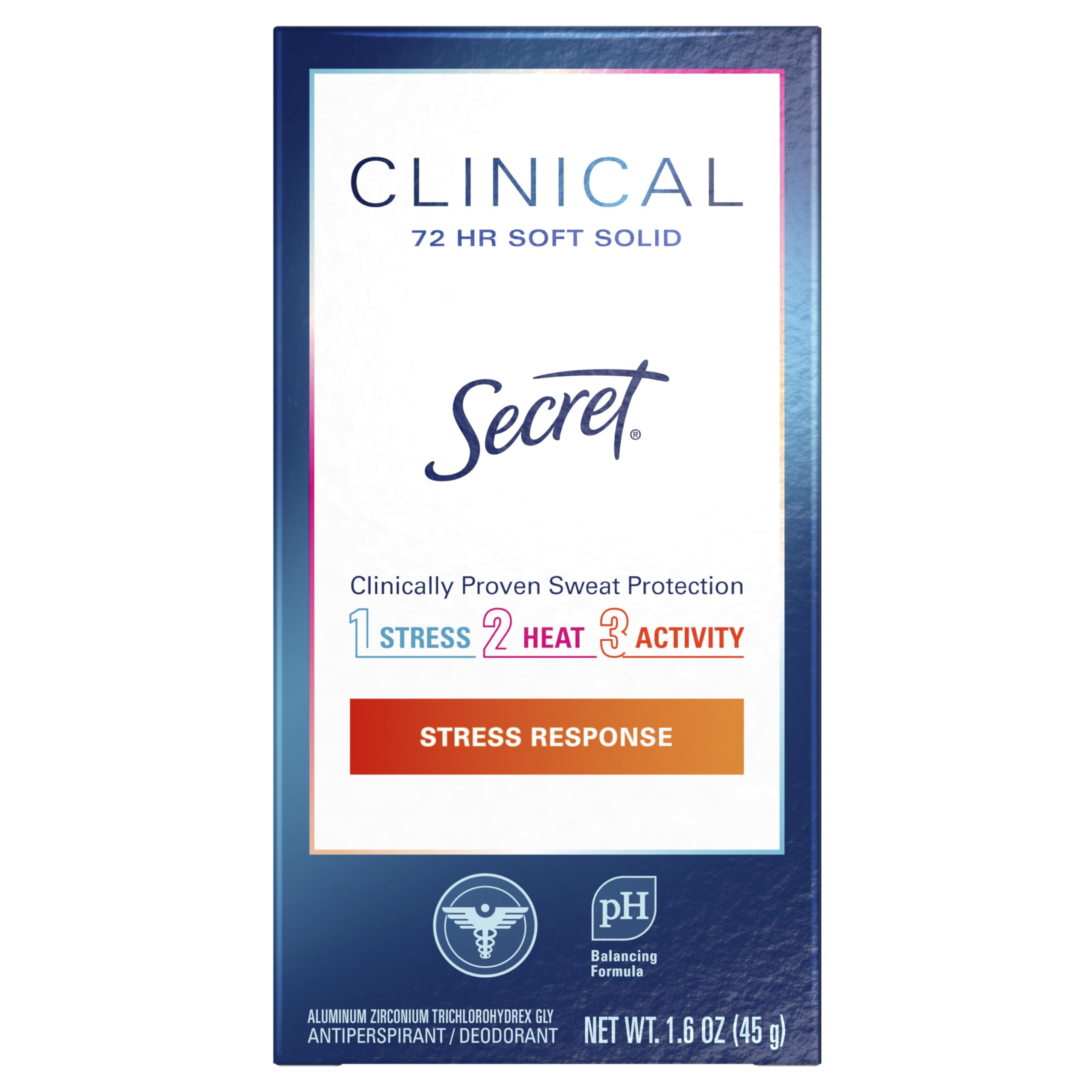 Secret odor-protection graphic emphasizes strong defense against sweat and odor.