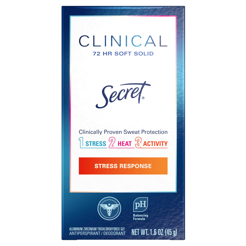 Secret odor-protection graphic emphasizes strong defense against sweat and odor.