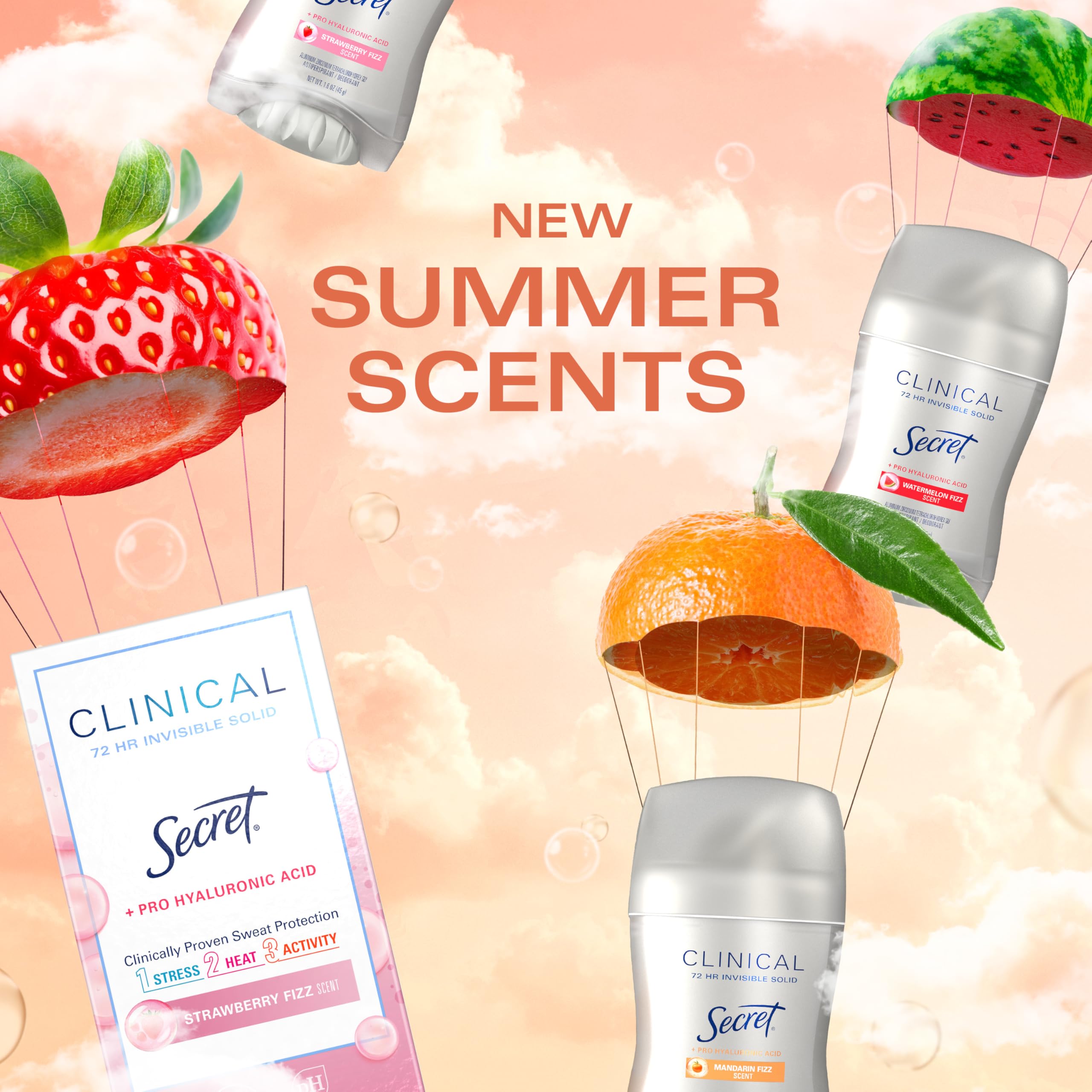 Secret 72HR protection graphic communicates extended freshness for busy days.