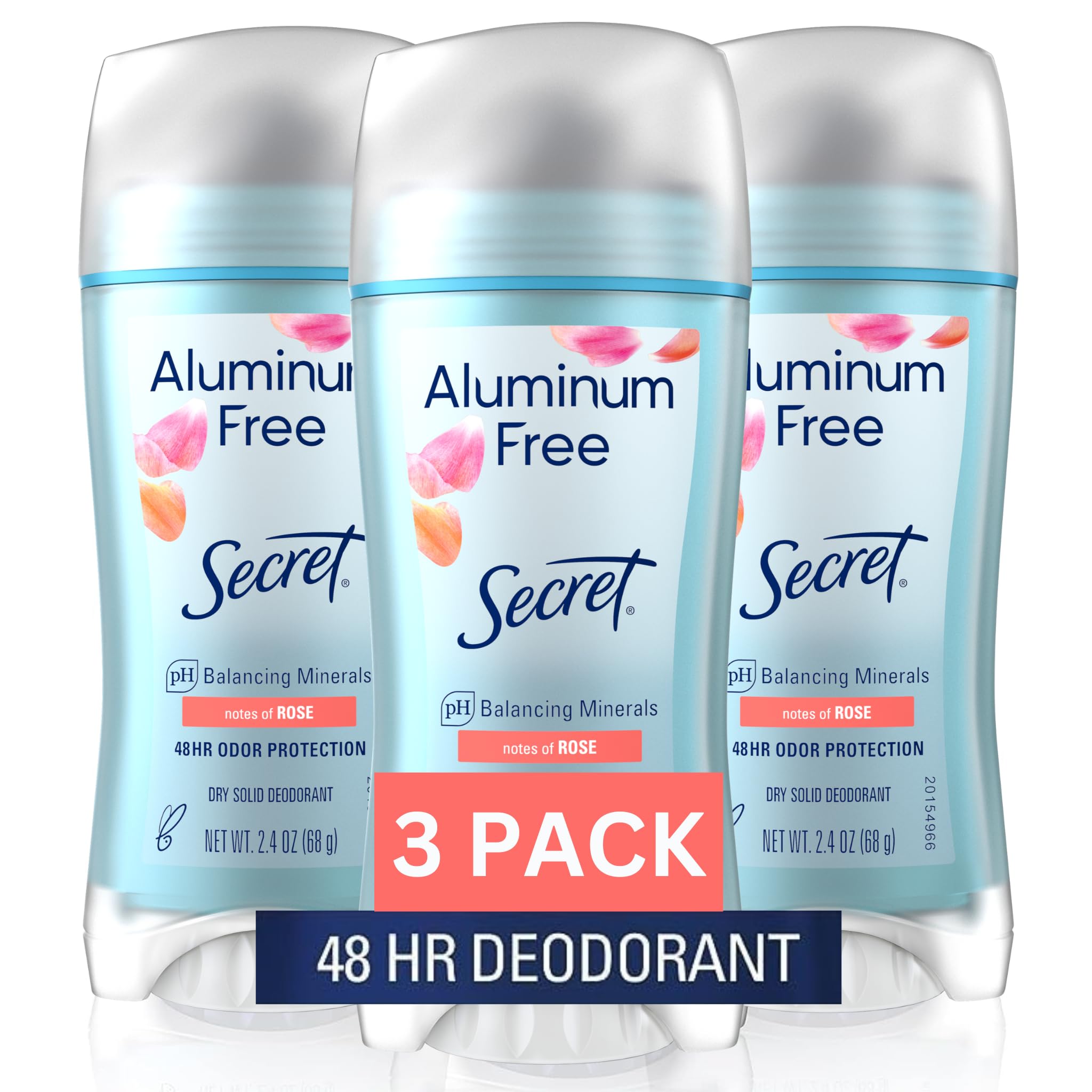 Secret aluminum free deodorant rose bottle shows fresh scent and protection.