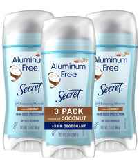 Secret aluminum-free deodorant bottle front showing aluminum-free protection for daily wear