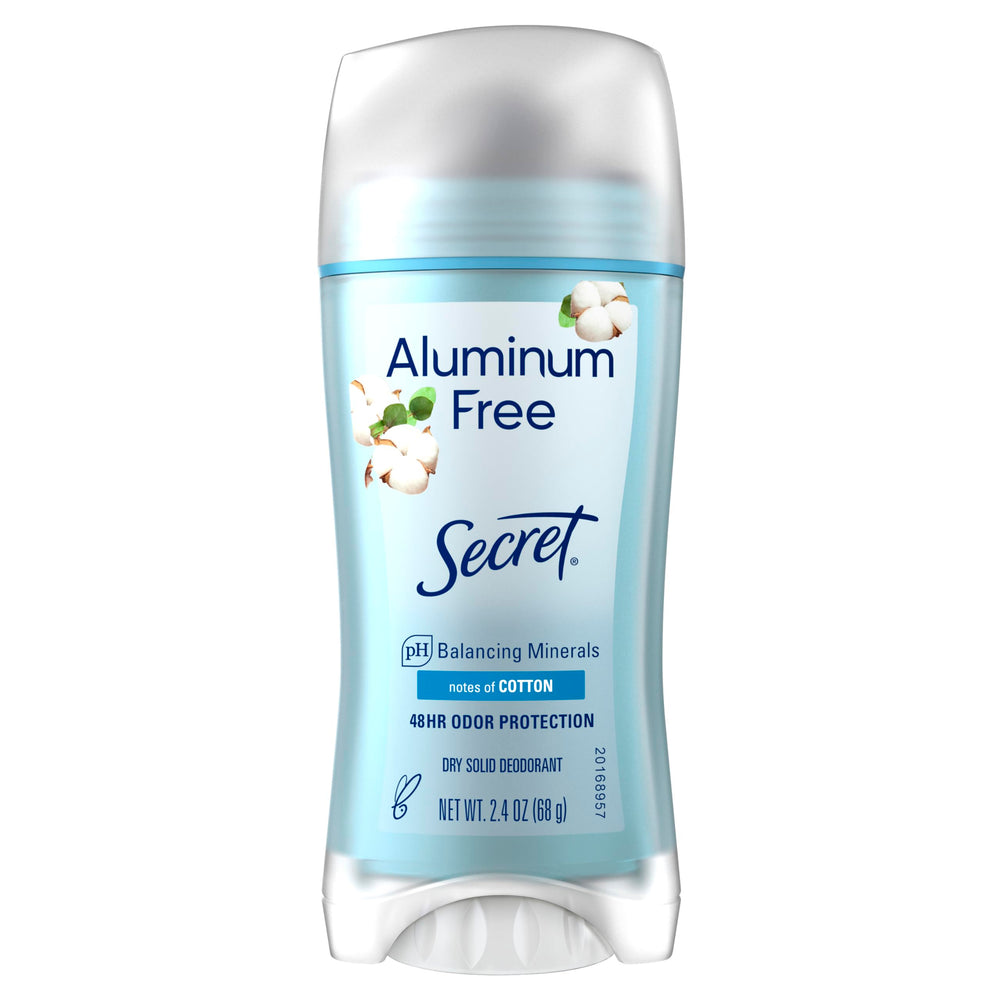 Secret aluminum-free deodorant for women bottle showing smooth glide and cotton scent