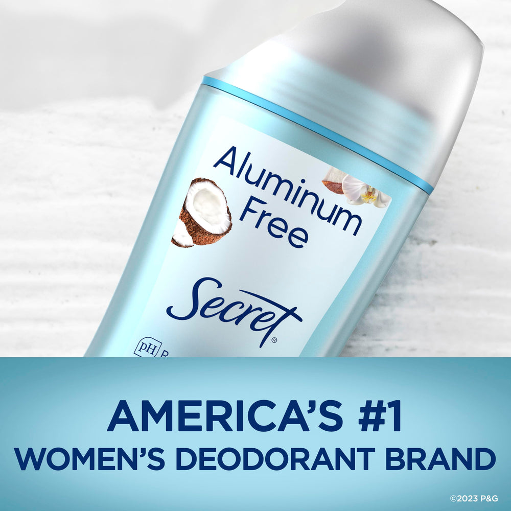 Secret aluminum-free deodorant no-white-marks formula keeps fabrics clean