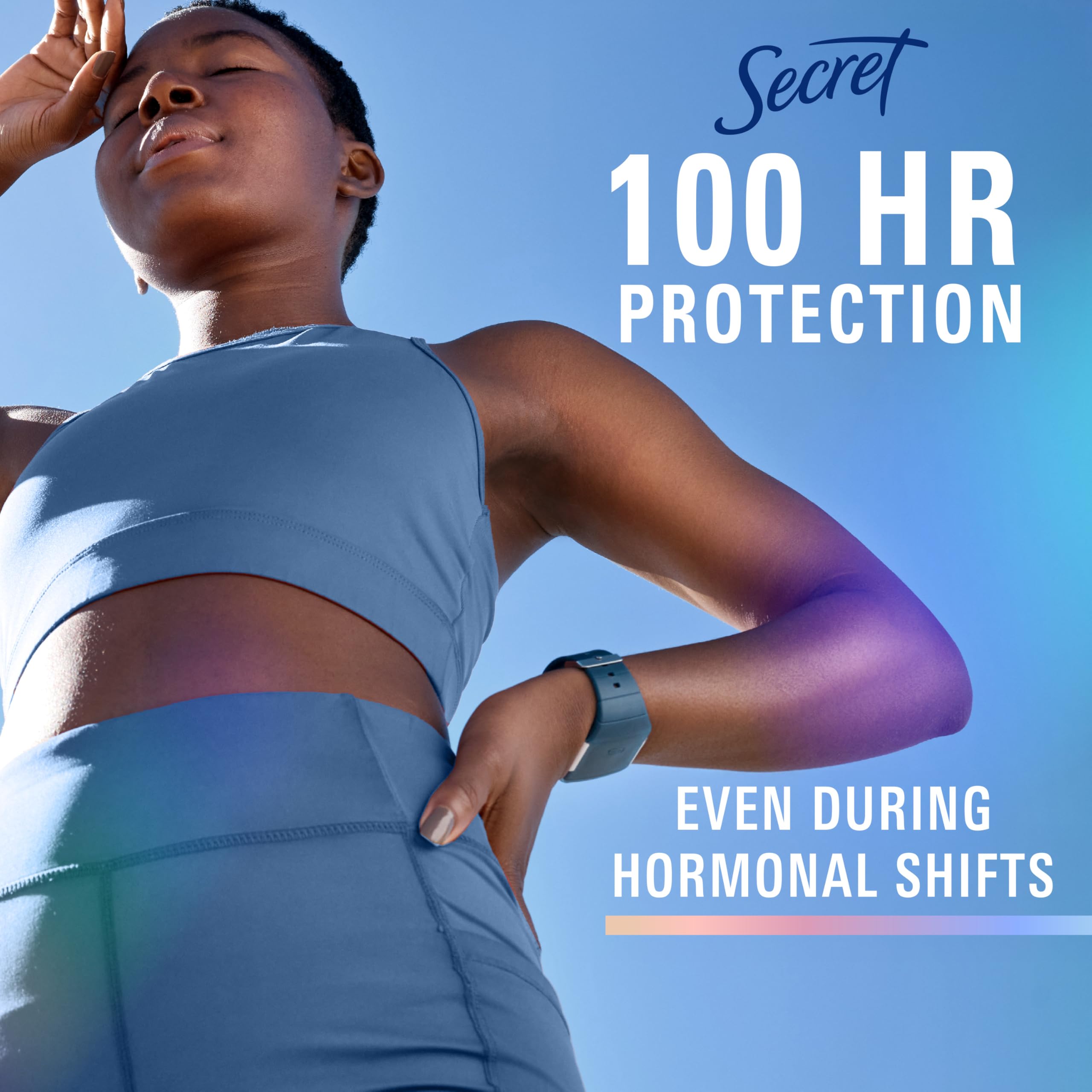 Secret Clinical Strength 100-hour protection visual for long-lasting dryness.