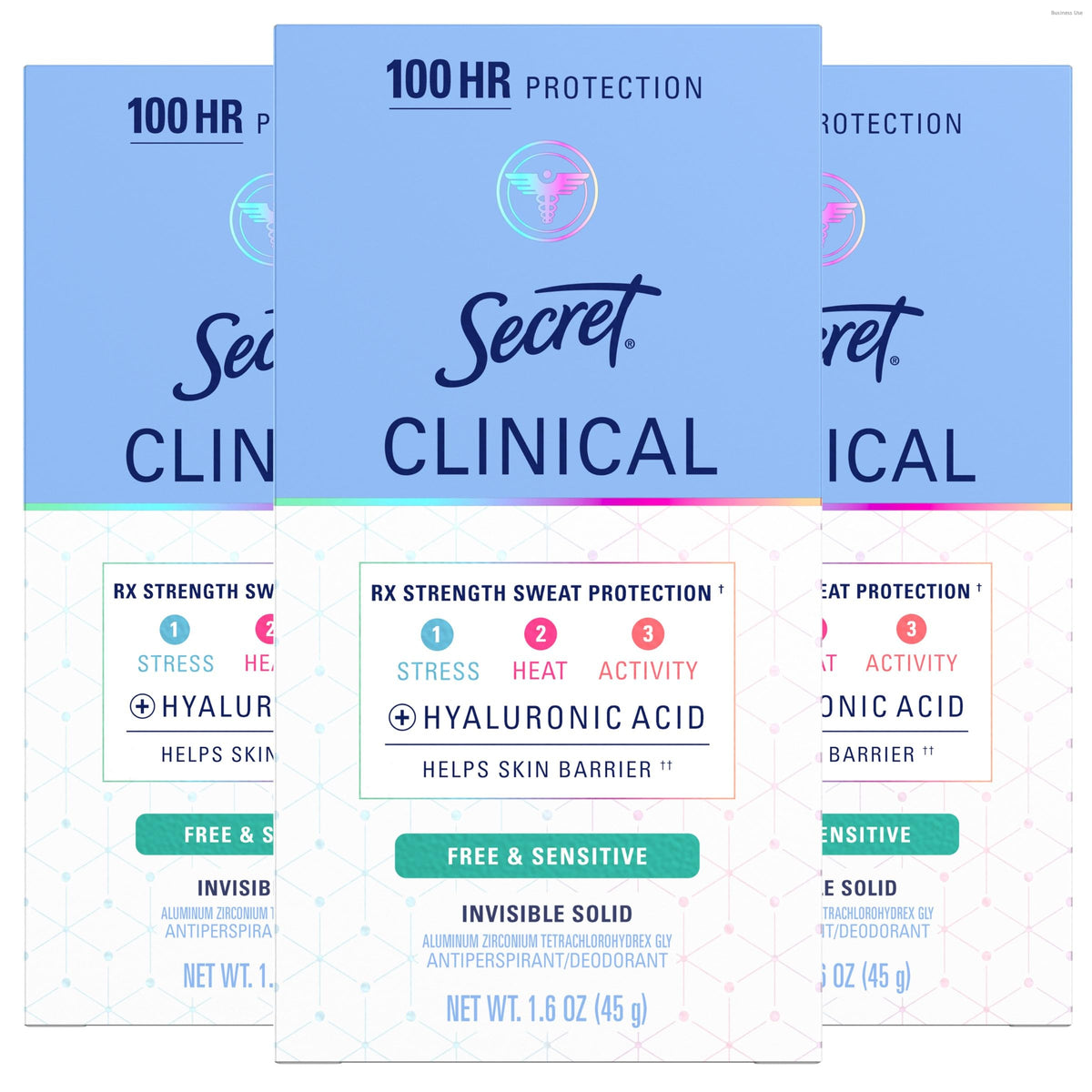 Secret Clinical Strength unscented pack of three showing convenient, long-lasting protection.