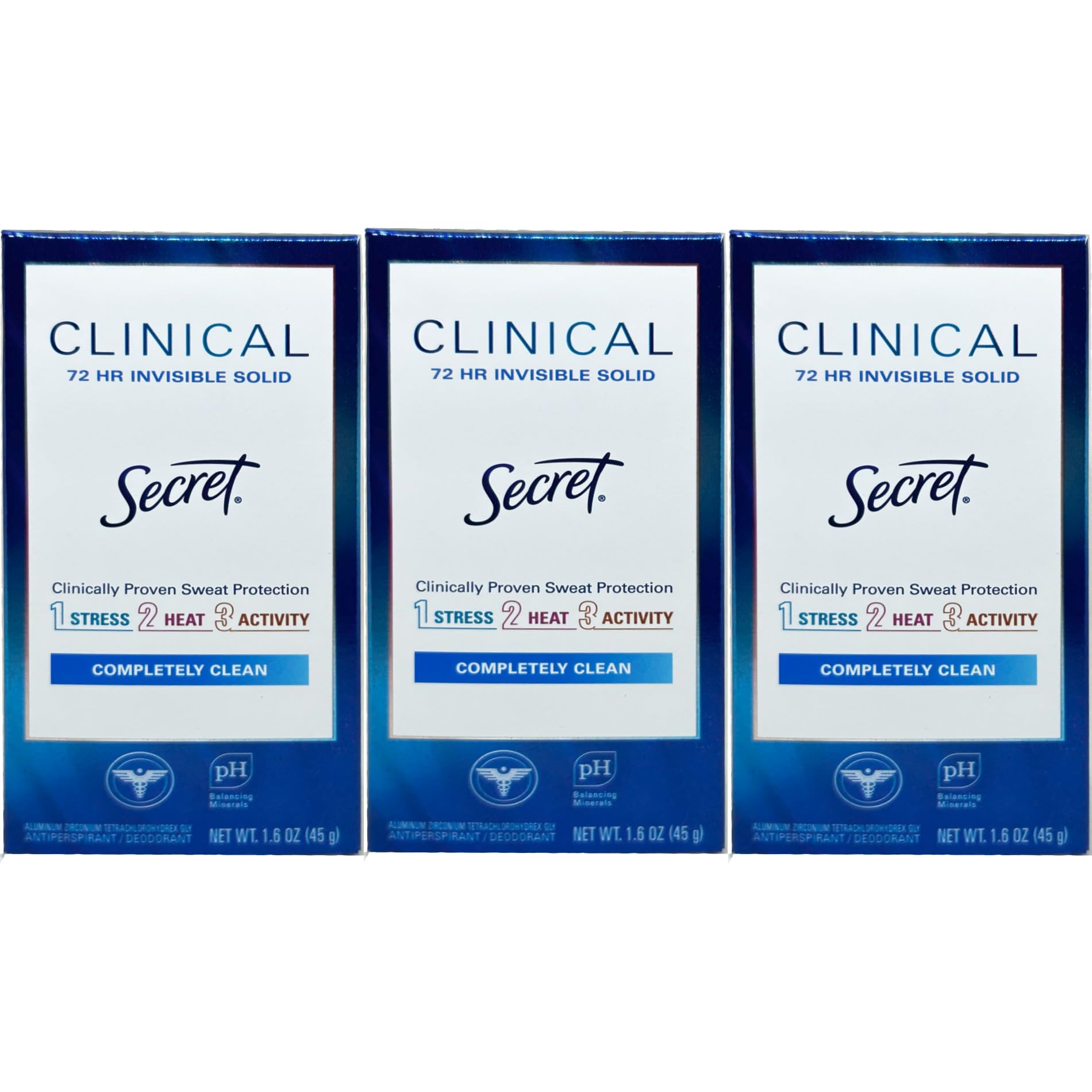 Secret Clinical Strength Invisible Solid Deodorant three-pack box for reliable protection