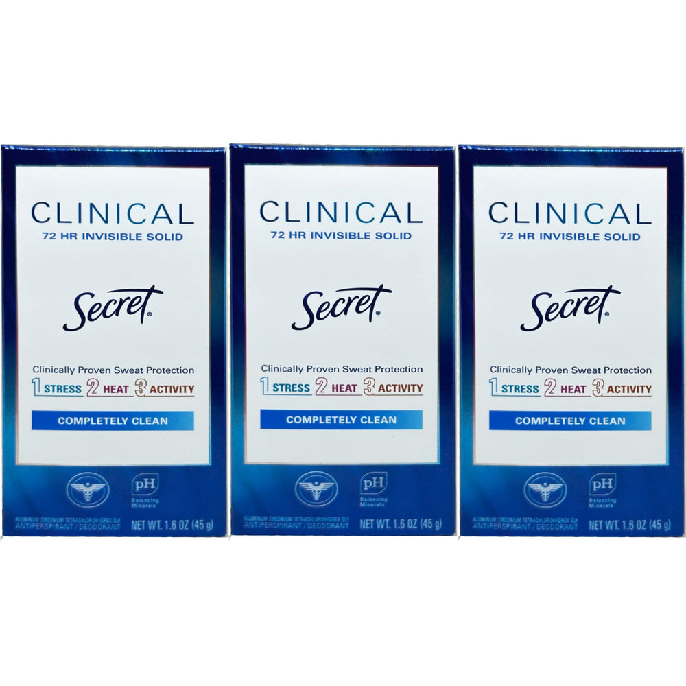 Secret Clinical Strength Invisible Solid Deodorant three-pack box for reliable protection