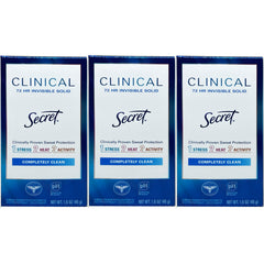 Secret Clinical Strength Invisible Solid Deodorant three-pack box for reliable protection