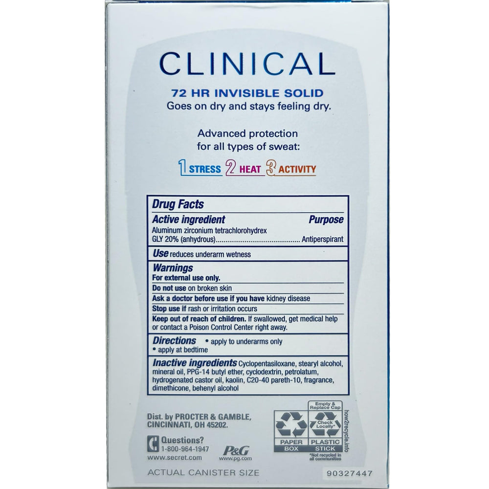 Secret Clinical Strength Invisible Solid Deodorant stick close-up highlighting smooth application