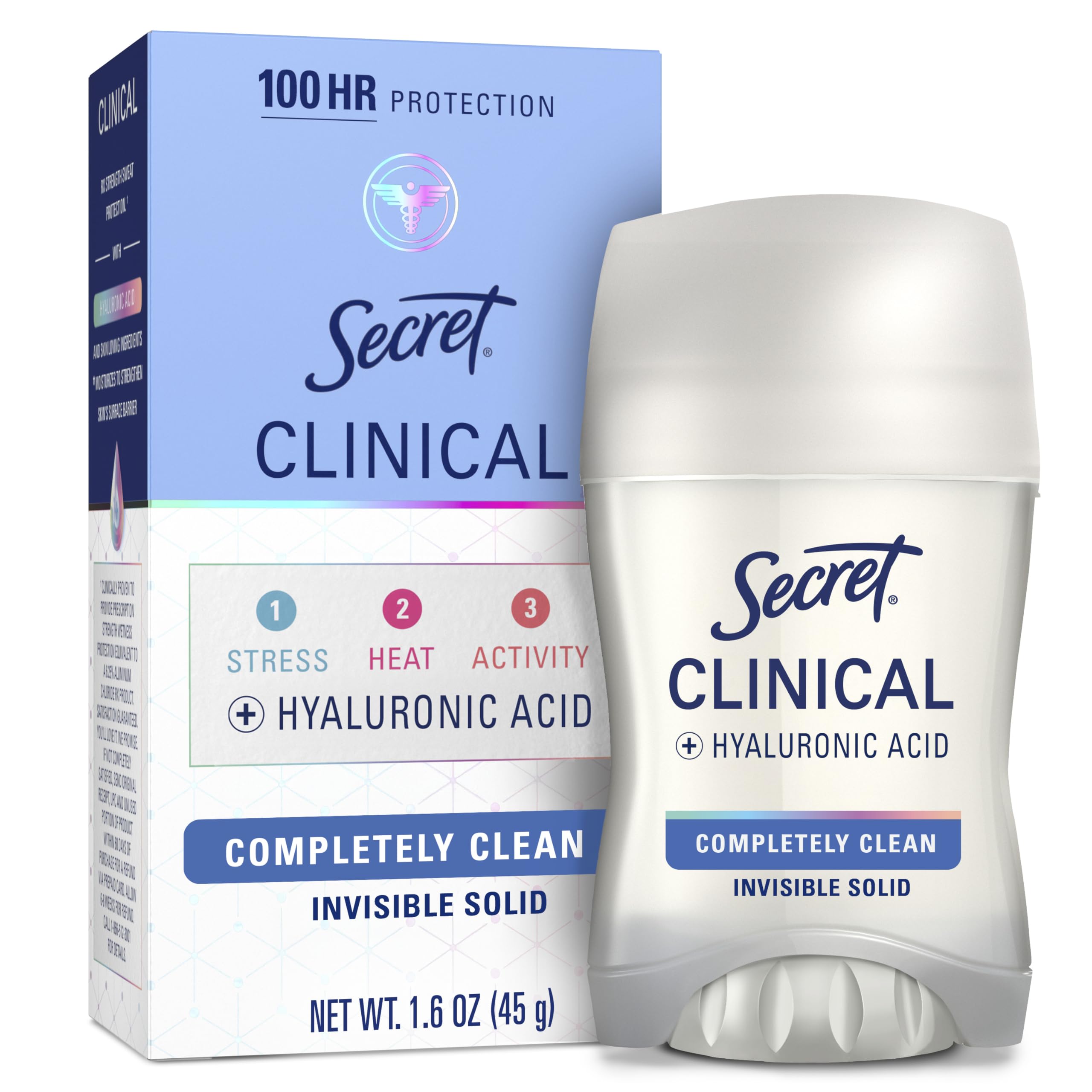 Secret Clinical Strength women's bottle showing all-day sweat protection for confidence