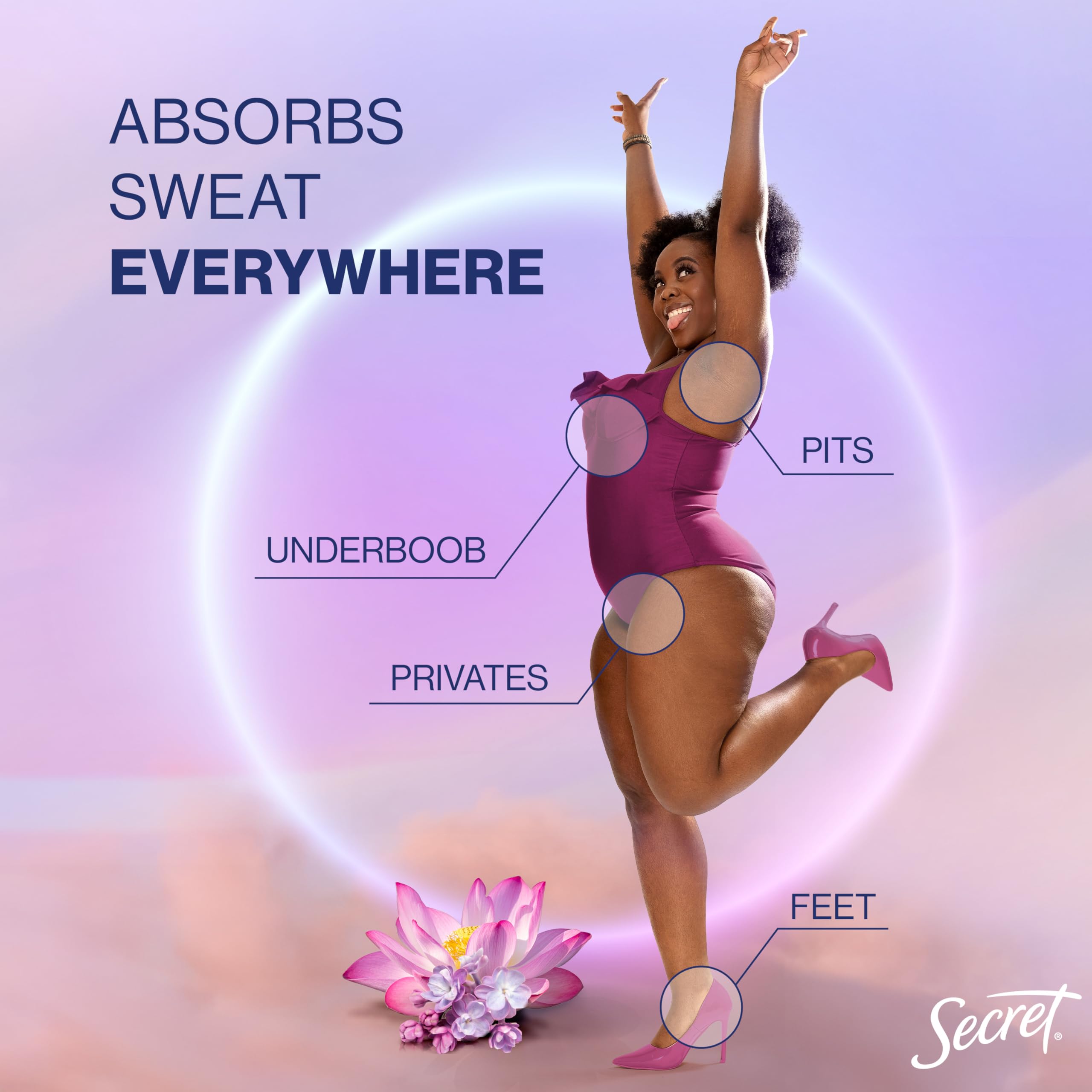 Secret Dry Feel Cream underboob application demonstrates multi-area protection and comfort
