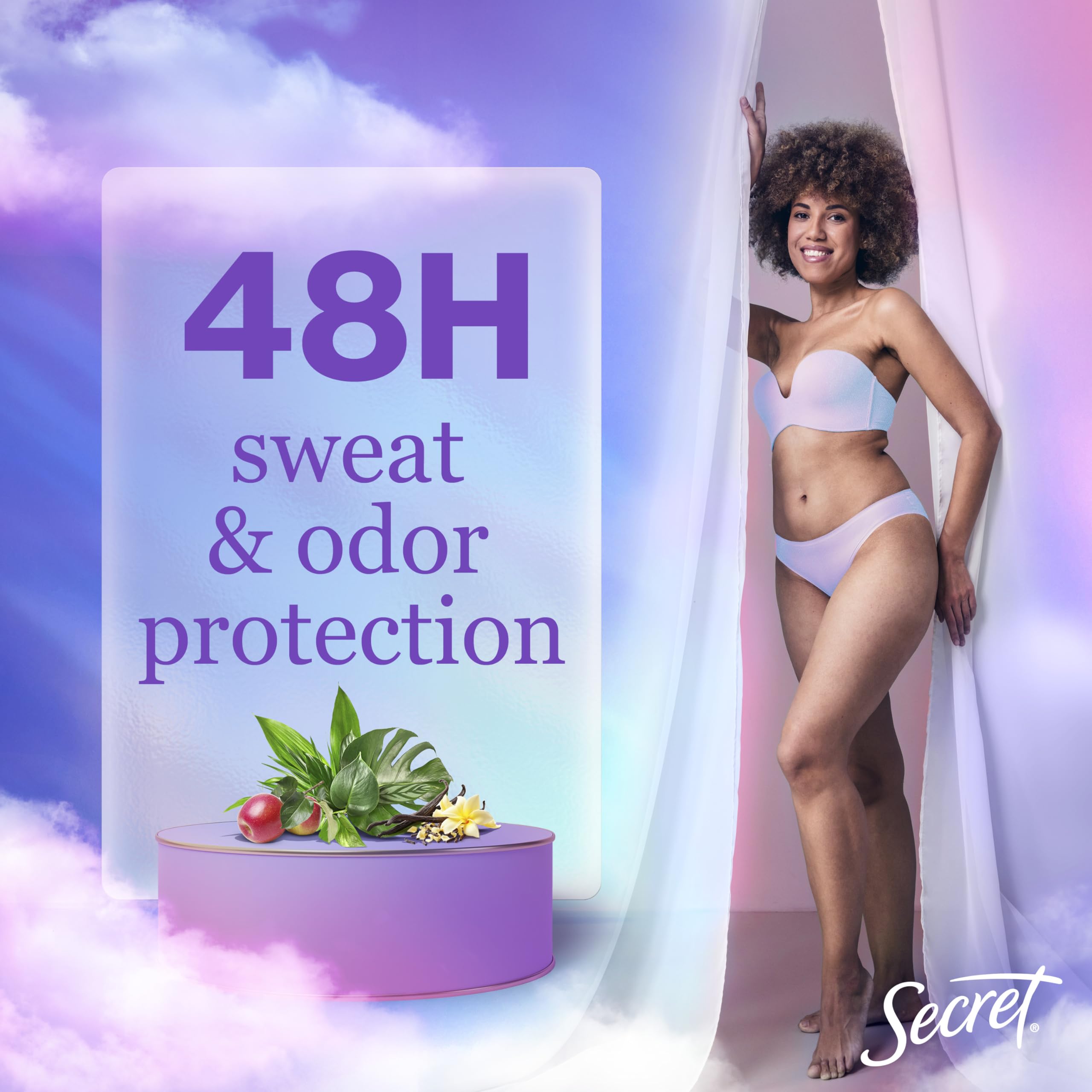 Secret Dry Spray demonstrating 48-hour protection against sweat and odor