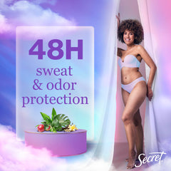 Secret Dry Spray demonstrating 48-hour protection against sweat and odor