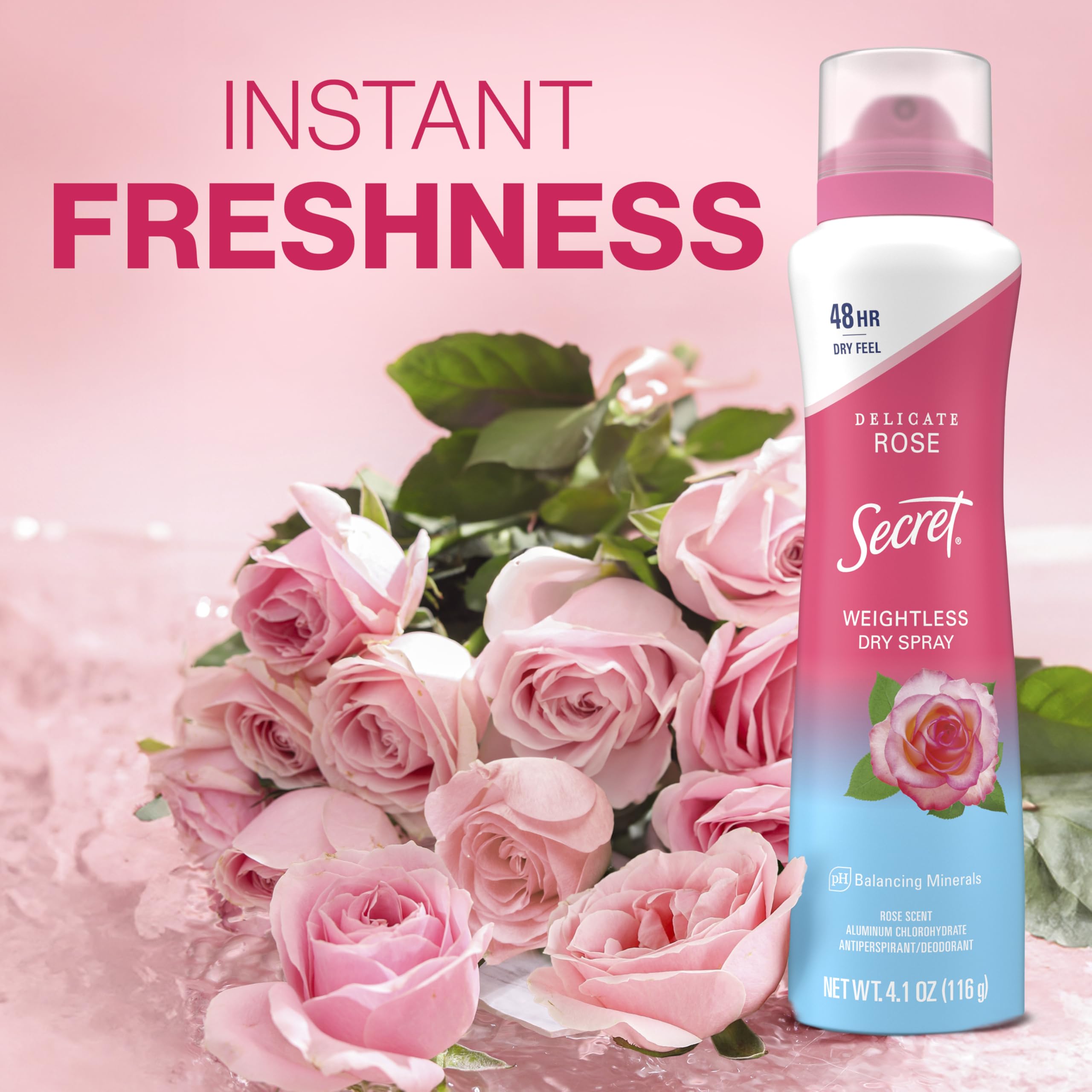 Secret Dry Spray formula free from waxes and alcohol.