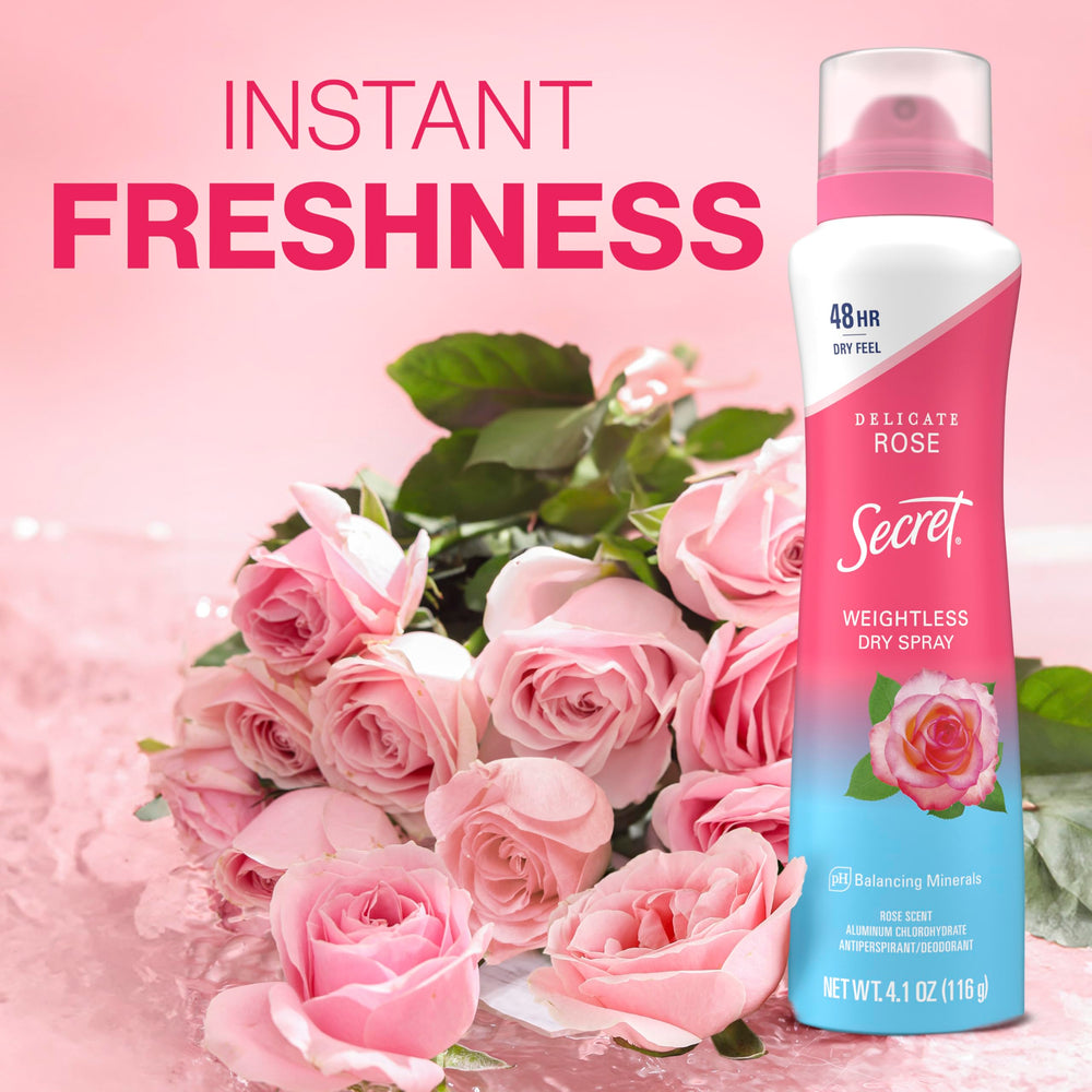 Secret Dry Spray formula free from waxes and alcohol.