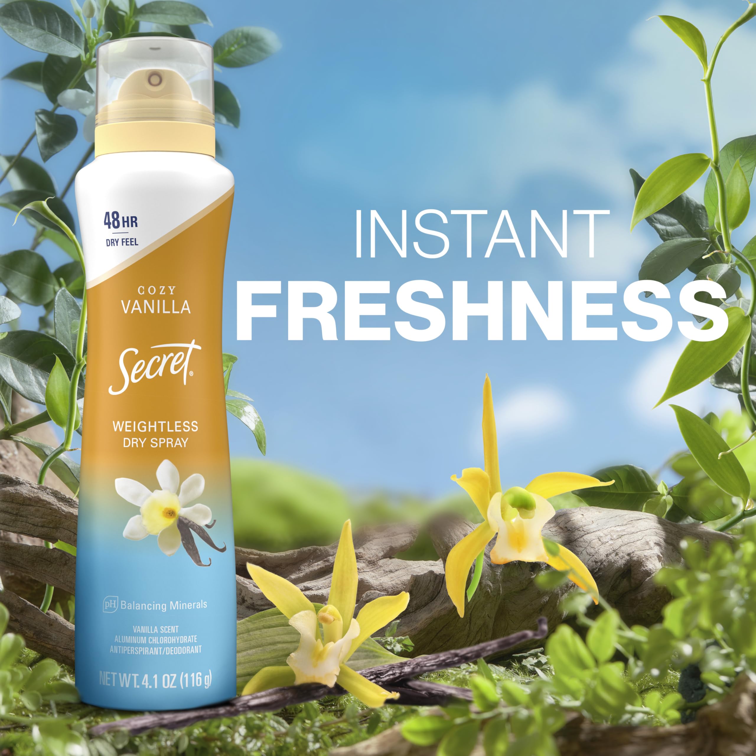 Secret Dry Spray free from heavy waxes and alcohol for a clean feel