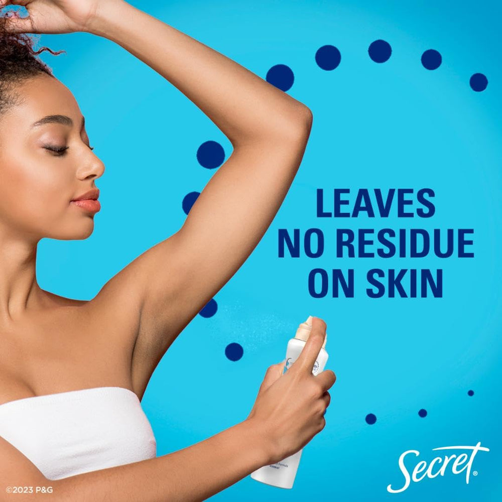 Secret Dry Spray packaging front highlights the 3-pack value and 4.1 oz bottles