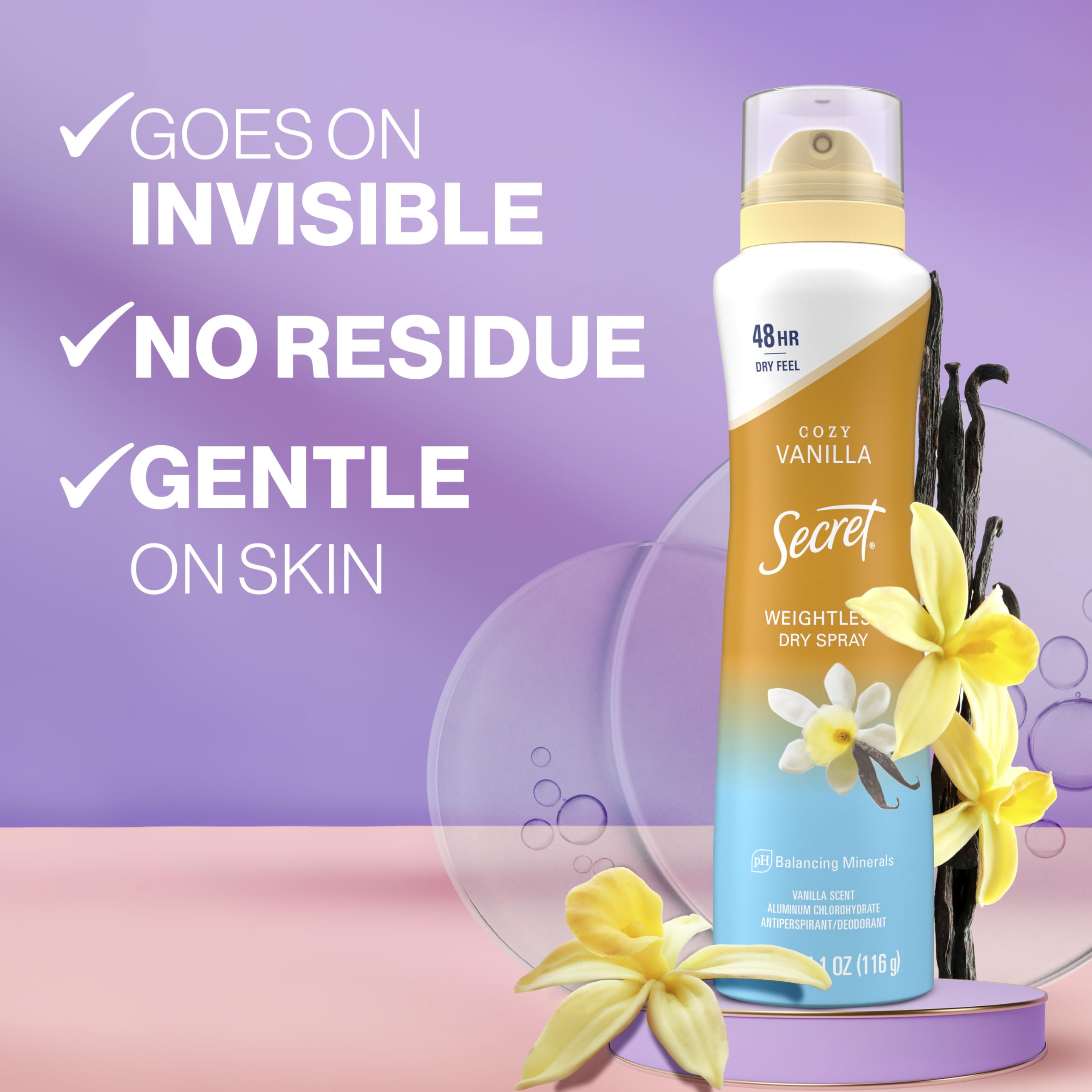 Secret Dry Spray with weightless protection suitable for all-day wear