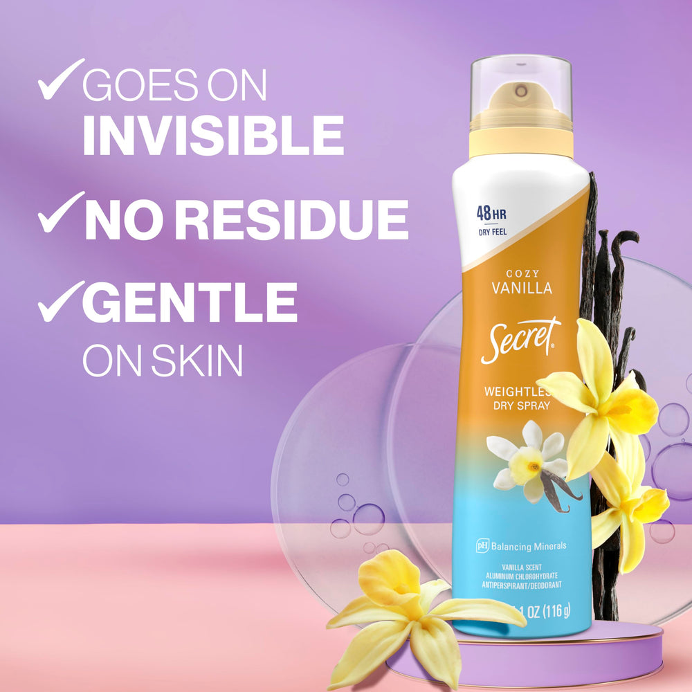 Secret Dry Spray with weightless protection suitable for all-day wear