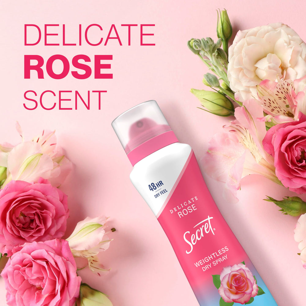 Secret Dry Spray with Wild Rose and Argan Oil scent.