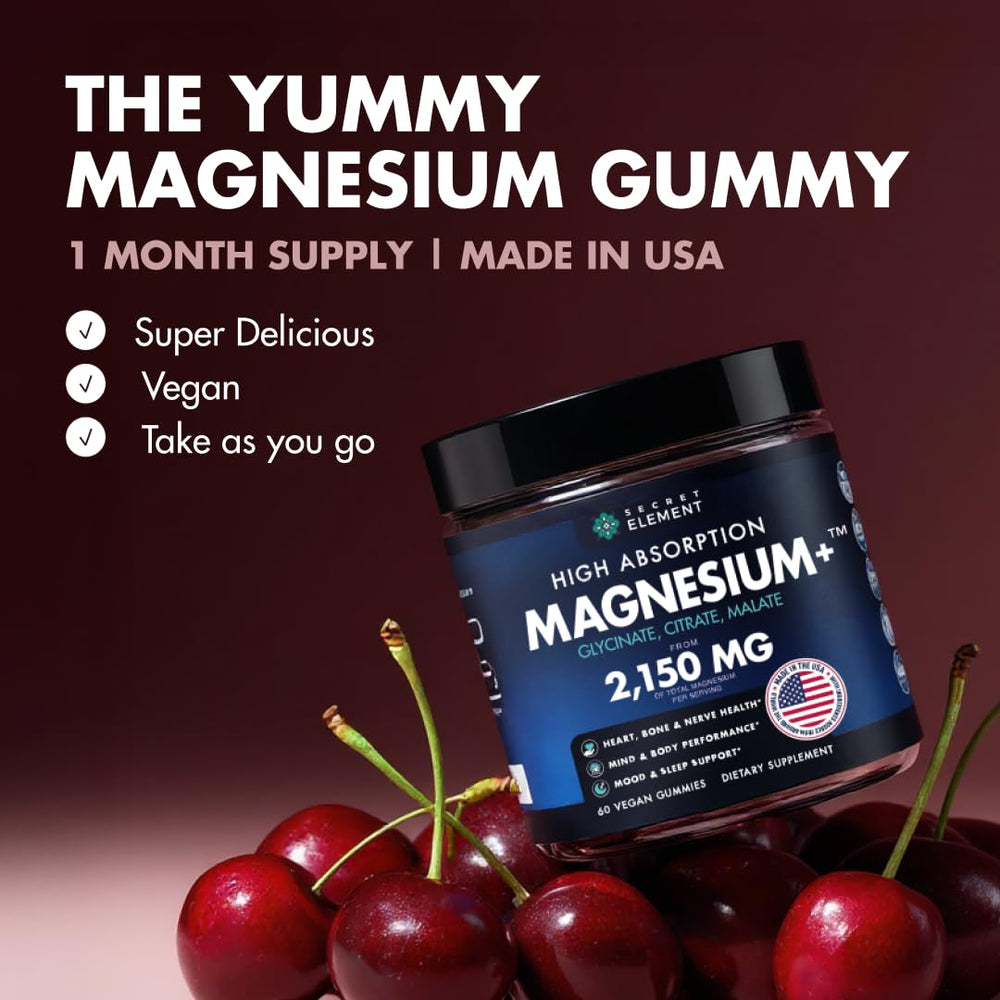 Secret Element Cherry flavored gummies close up showing tasty sugar free format.