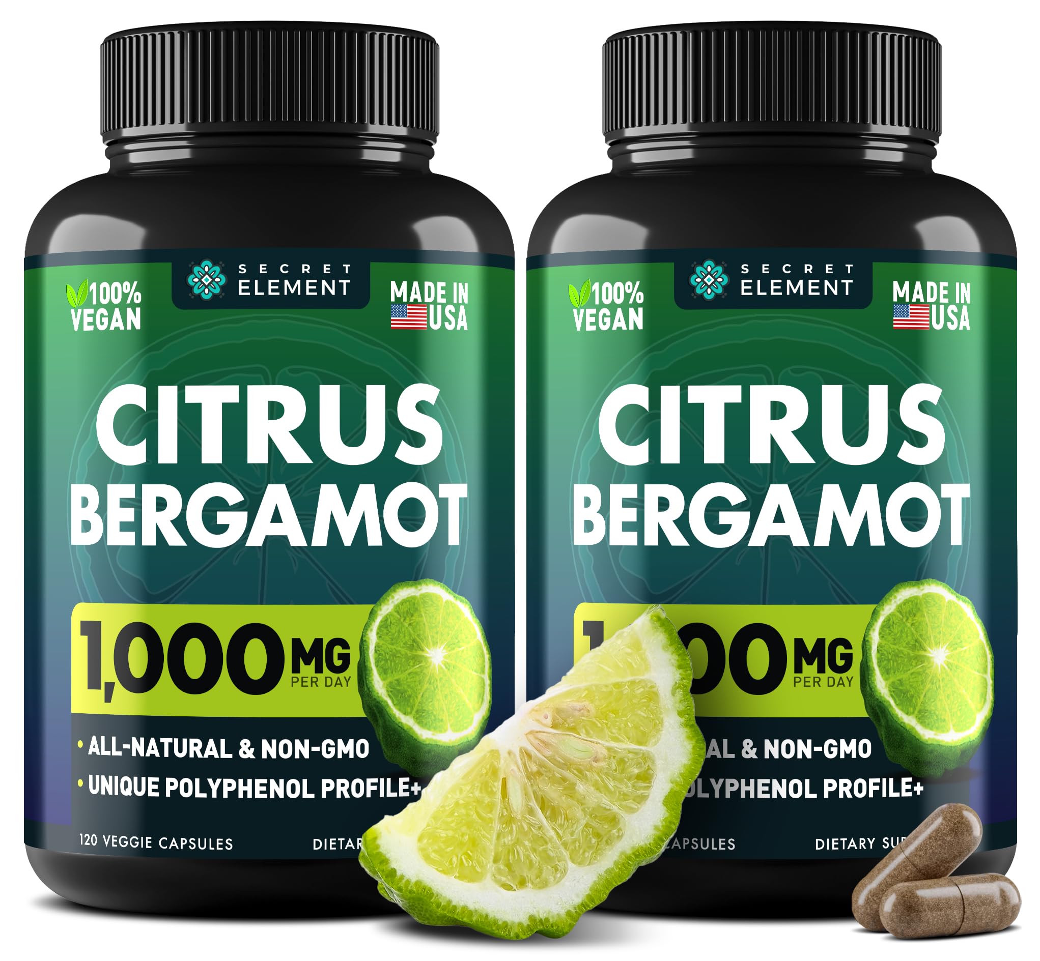 Secret Element Citrus Bergamot 1000mg bottle front view for daily circulatory support.