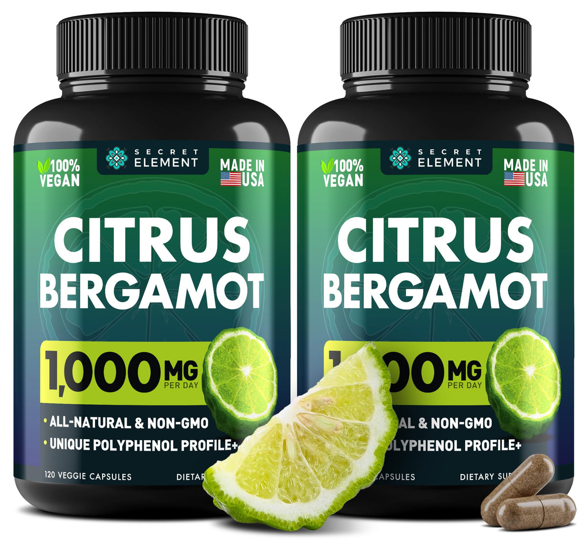 Secret Element Citrus Bergamot 1000mg bottle front view for daily circulatory support.