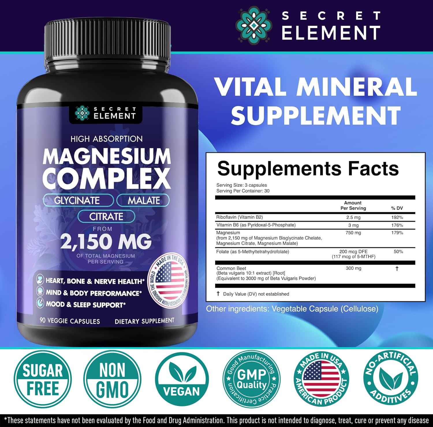 Secret Element Magnesium Complex with B vitamins supports energy metabolism and nerves