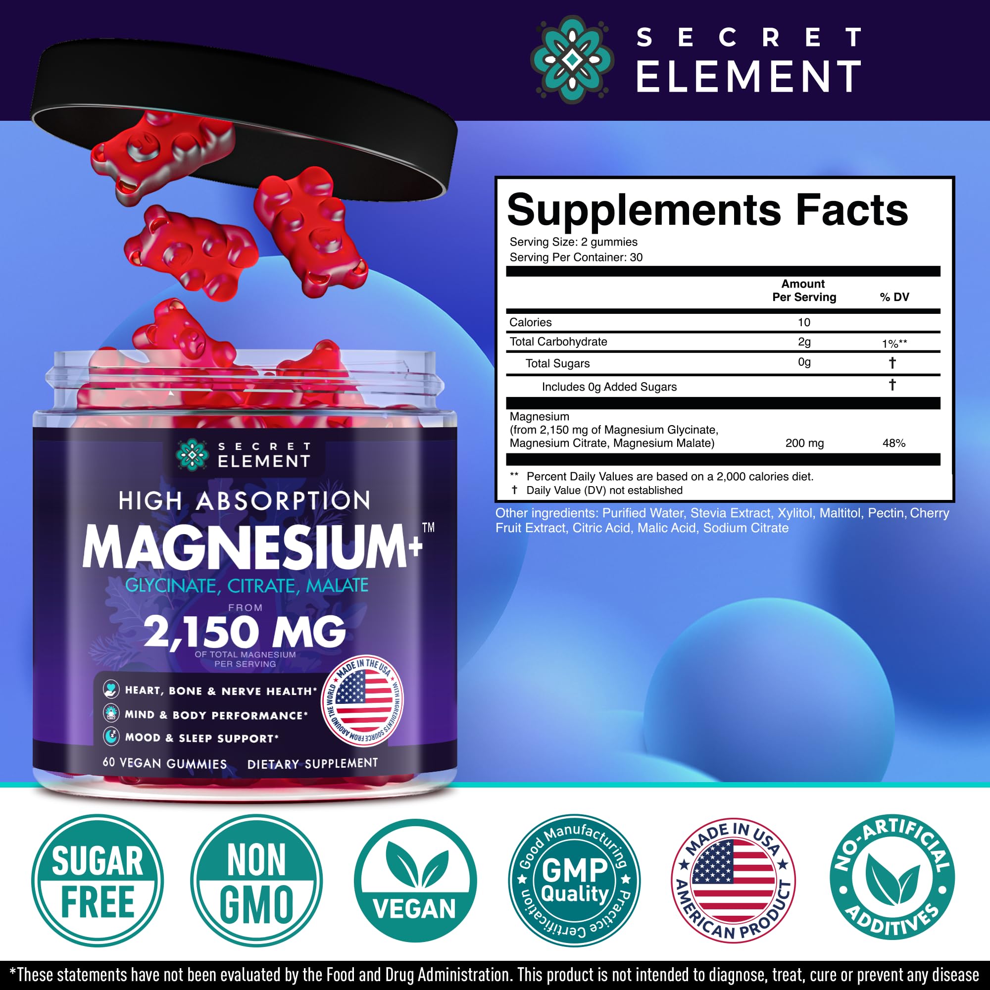 Secret Element third-party testing seal on package ensuring purity and quality.