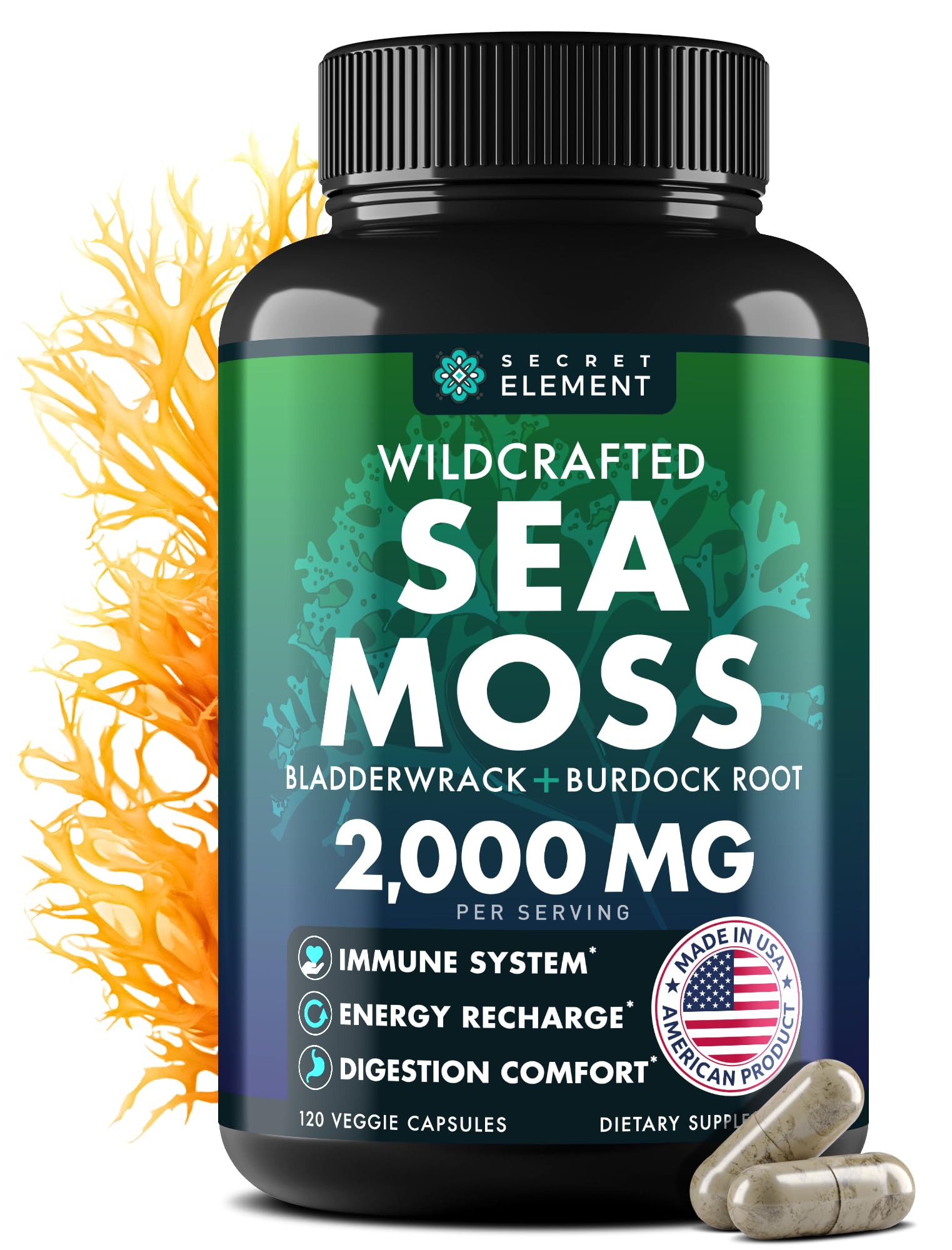 Secret Element Sea Moss Capsules bottle for an easy daily wellness routine