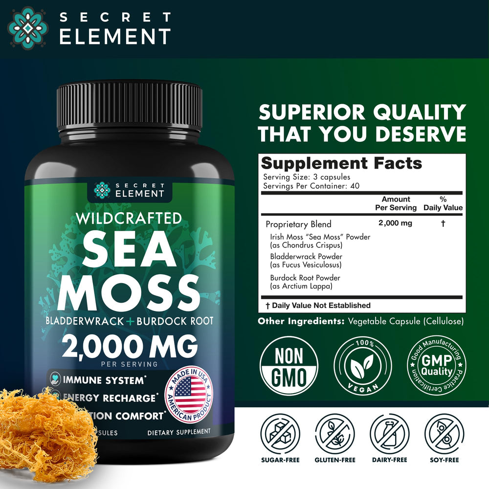 Secret Element Sea Moss Capsules muira puama detail suggests botanicals for daily use