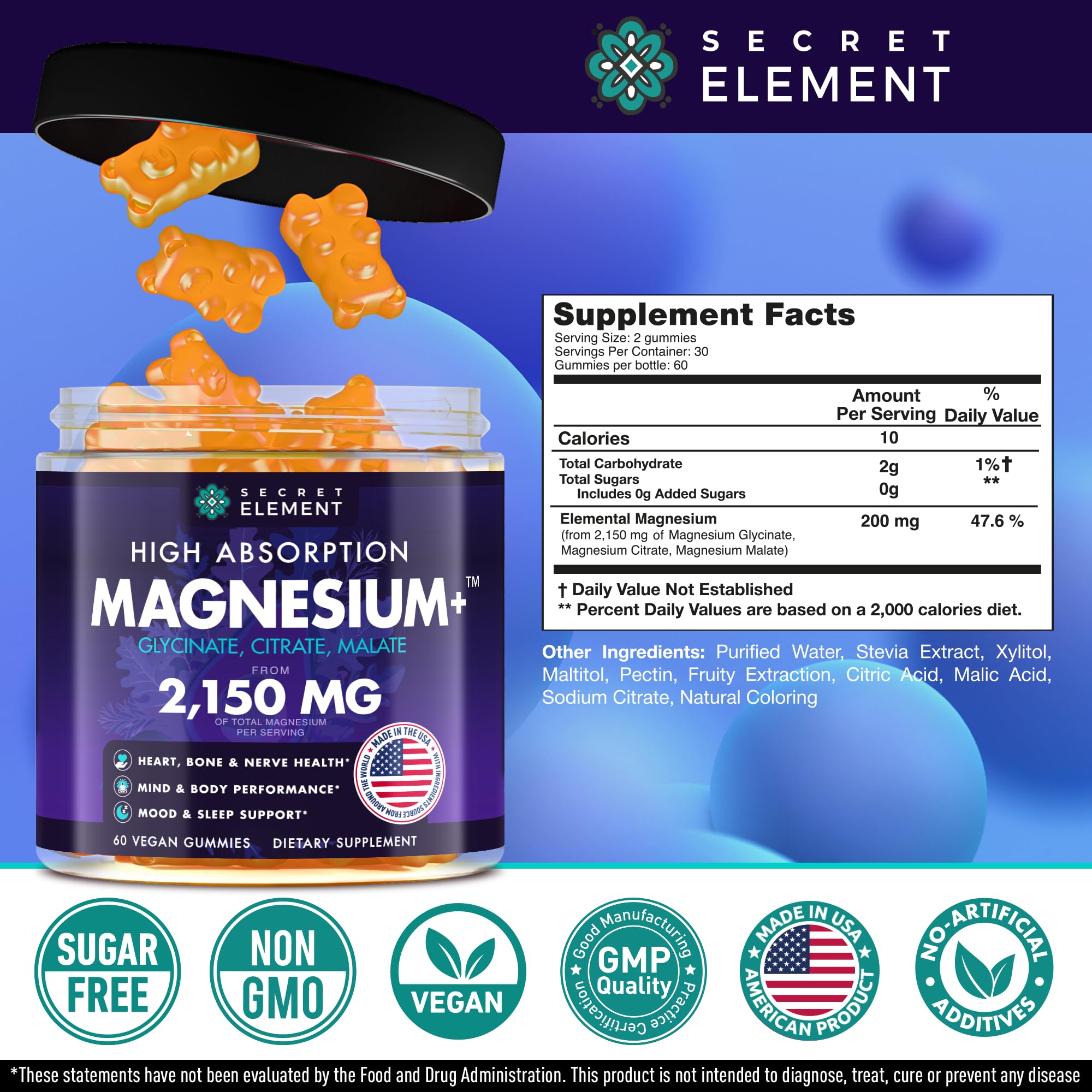Secret Element USA-made label signals quality and safety.