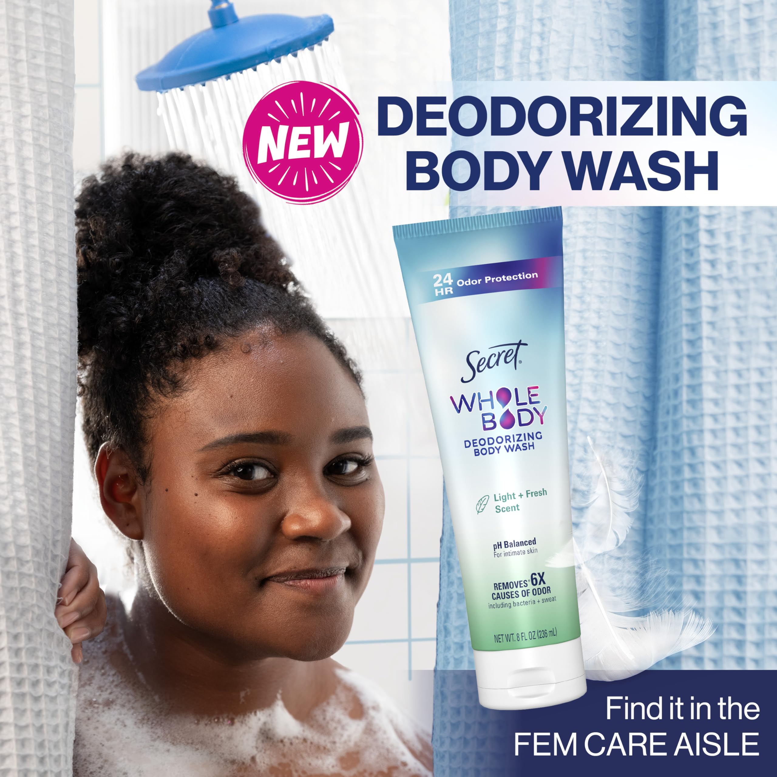 Secret Feminine Wash eight-ounce bottle displayed in the feminine care aisle