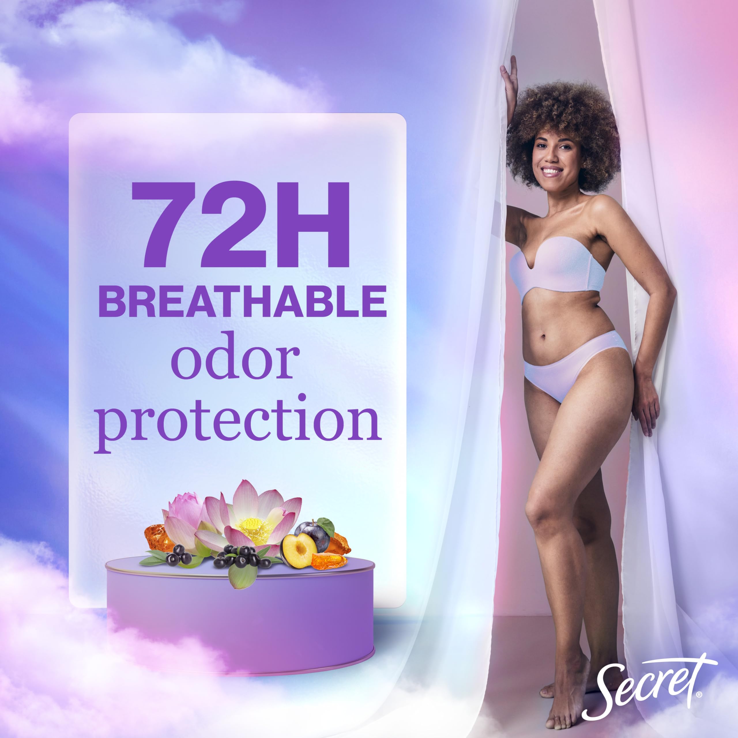 Secret Fresh 72-hour odor protection with breathable formula