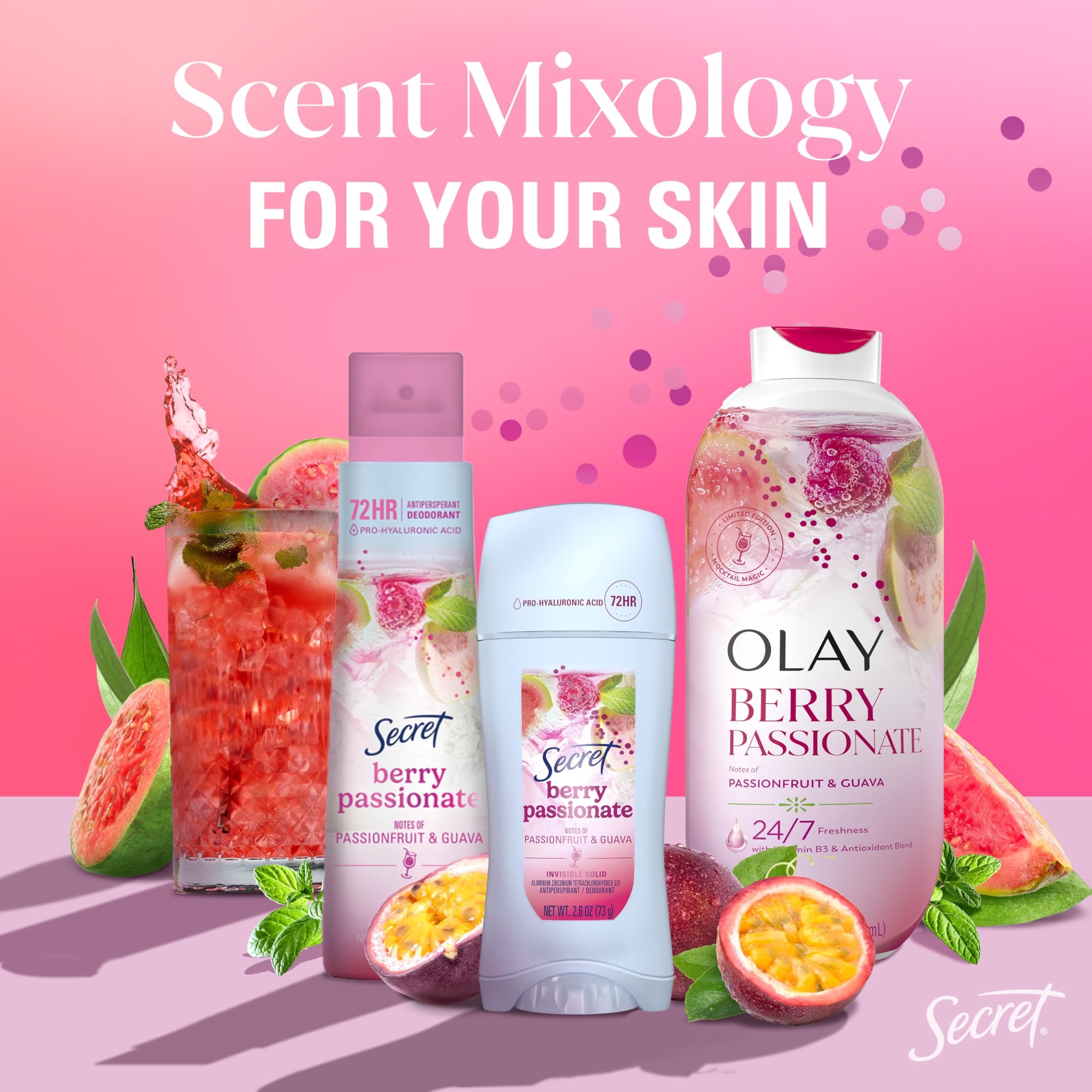 Secret Fresh antiperspirant Berry Passionate scent profile illustrated by fruit notes