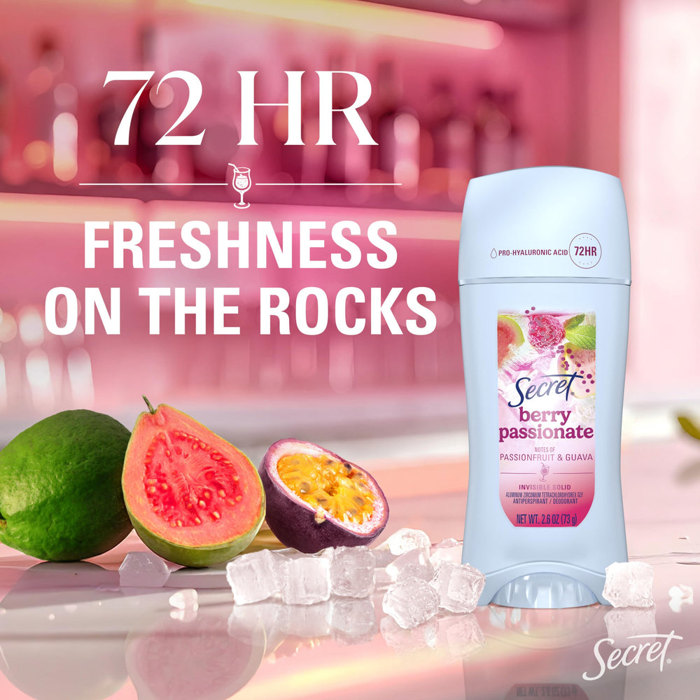 Secret Fresh antiperspirant Berry Passionate texture swatch highlights smooth invisible solid