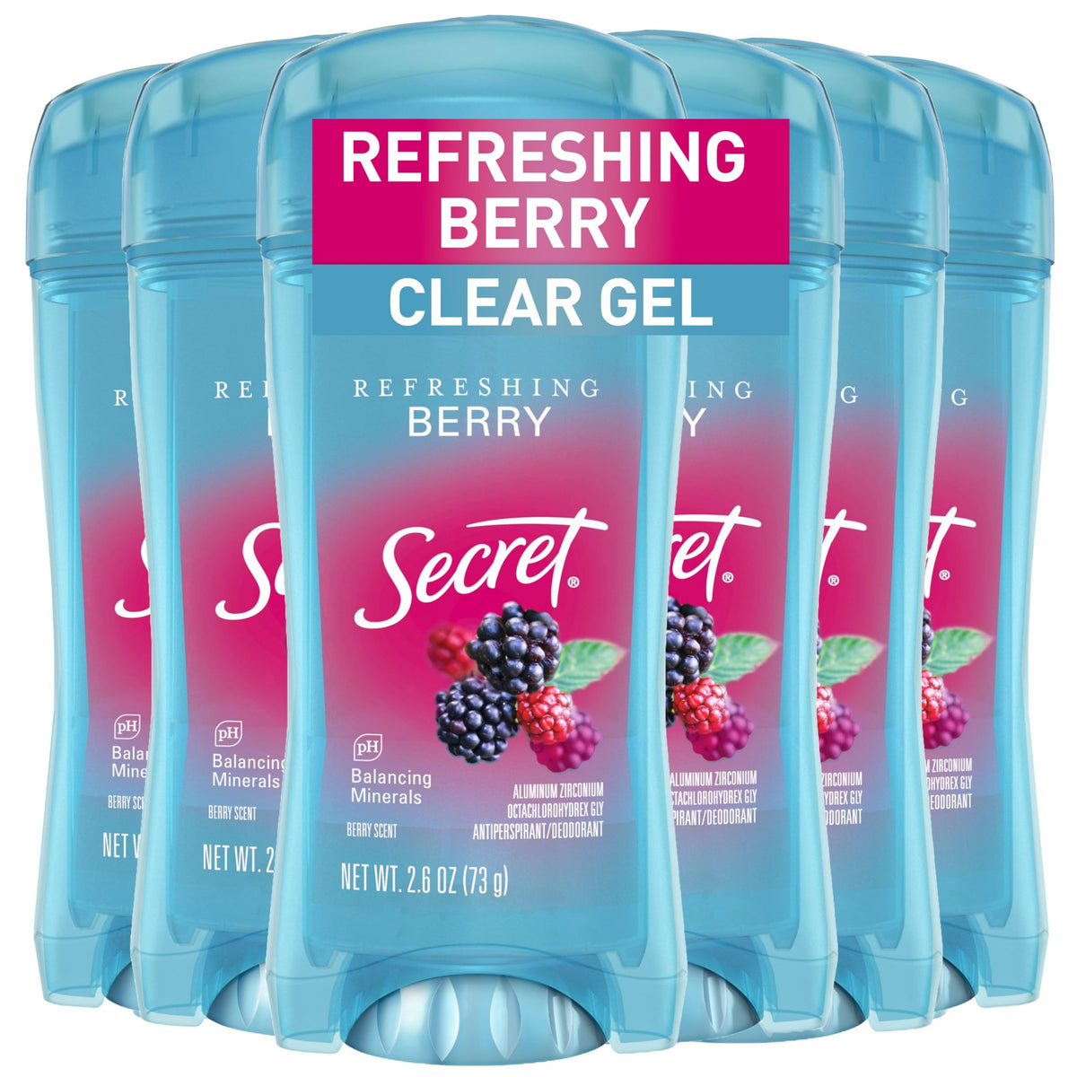 Secret Fresh bottle closeup with berry scent for lasting confidence.