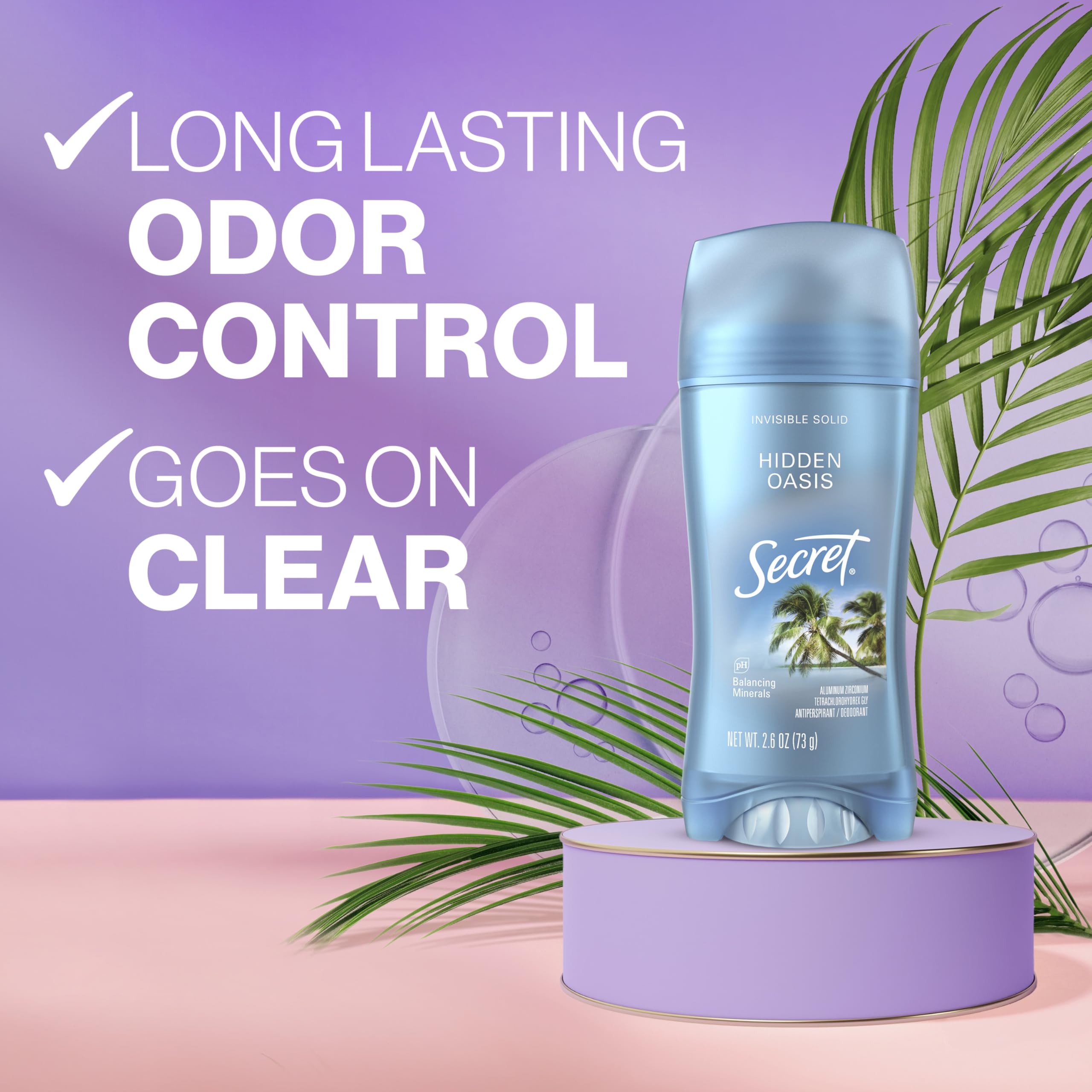 Secret Fresh Hidden Oasis scent packaging highlights long-lasting freshness.