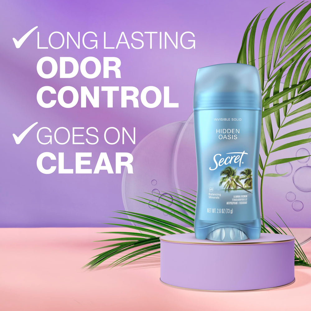 Secret Fresh Hidden Oasis scent packaging highlights long-lasting freshness.