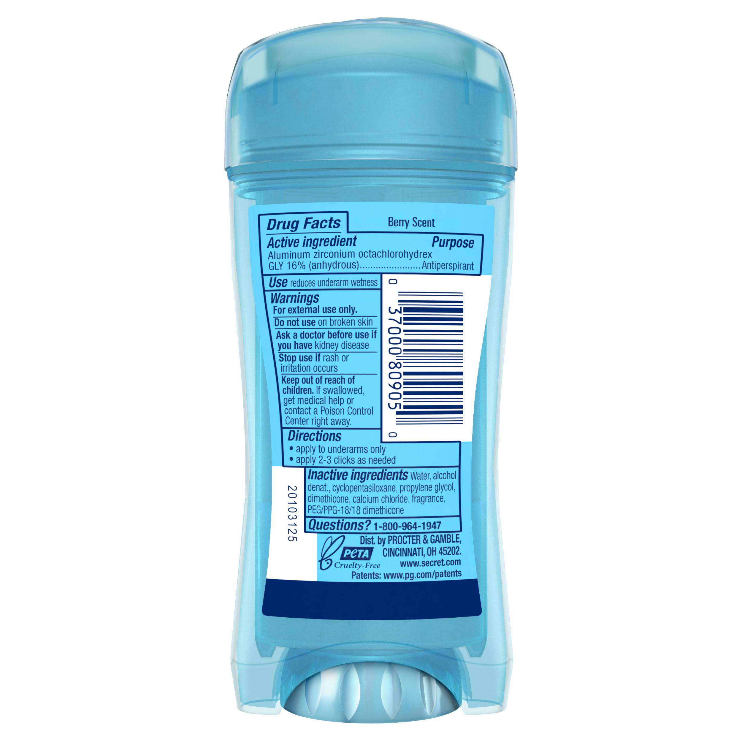 Secret Fresh packaging back displays ingredients and benefits.