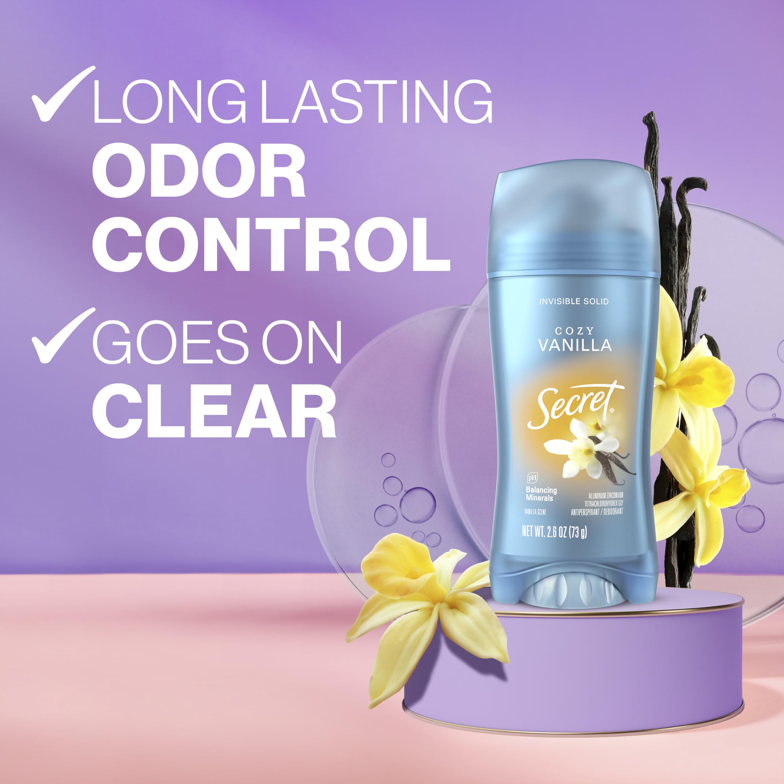 Secret Fresh vanilla scent packaging highlighting fresh daily fragrance.