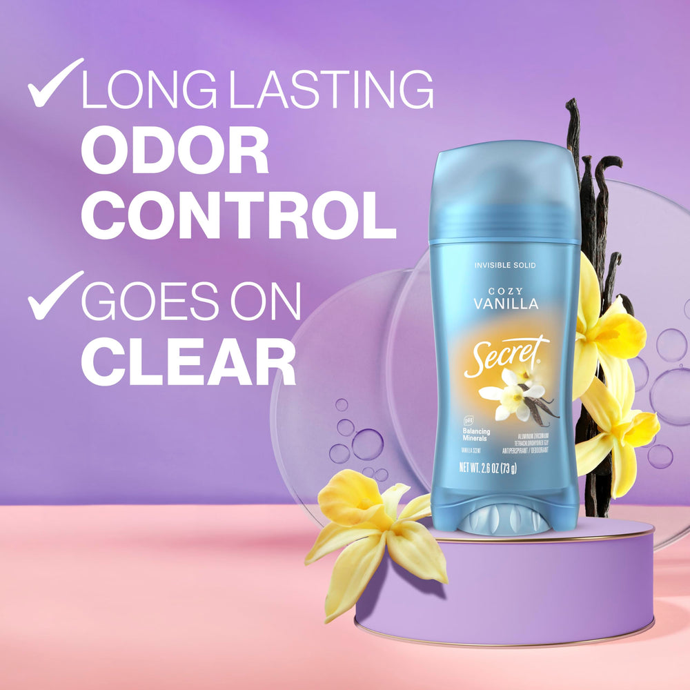 Secret Fresh vanilla scent packaging highlighting fresh daily fragrance.