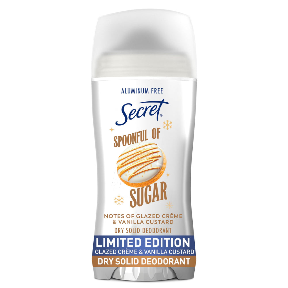 Secret holiday aluminum-free deodorant stick provides all-day protection.
