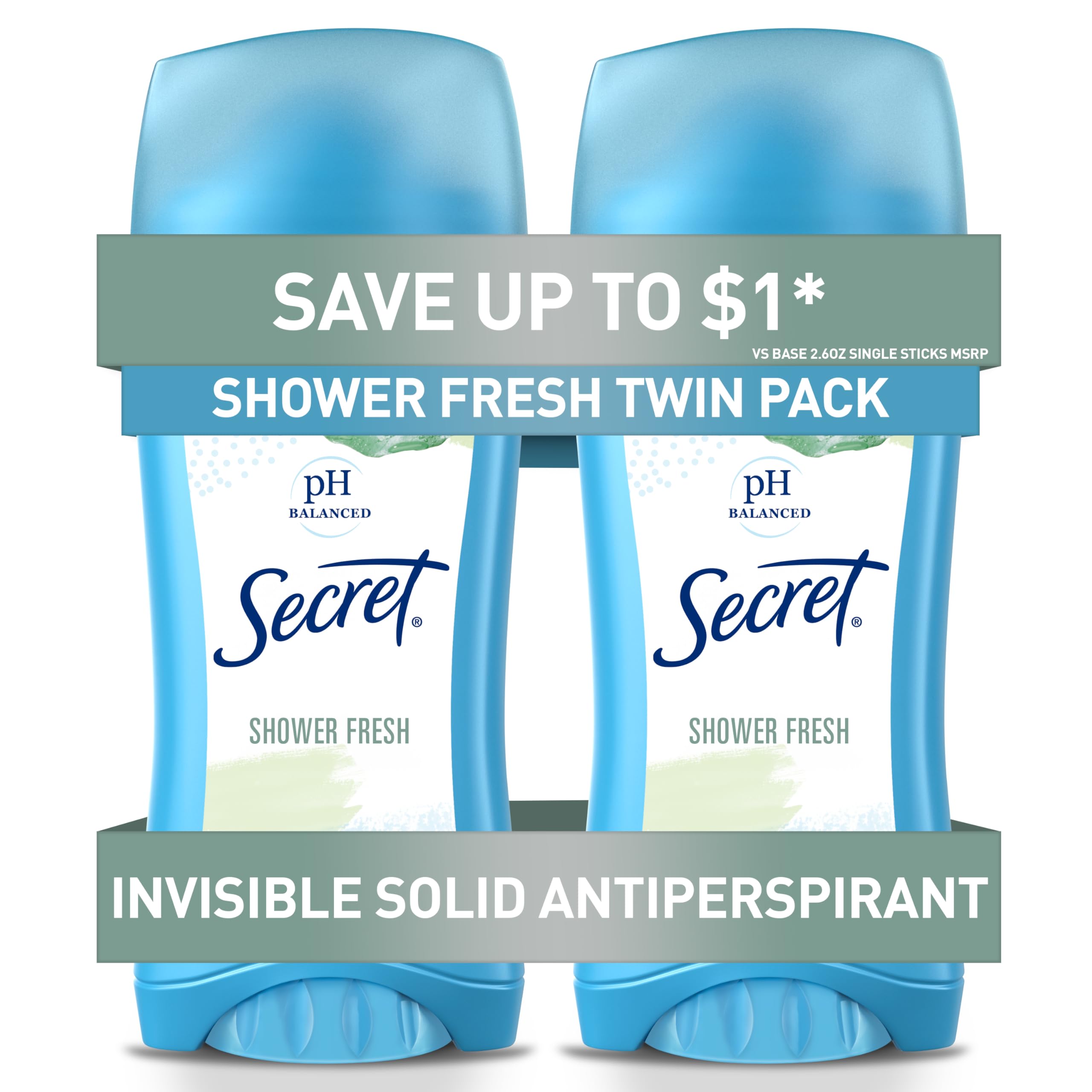 Secret Invisible Solid Shower Fresh pack shows all-day freshness.