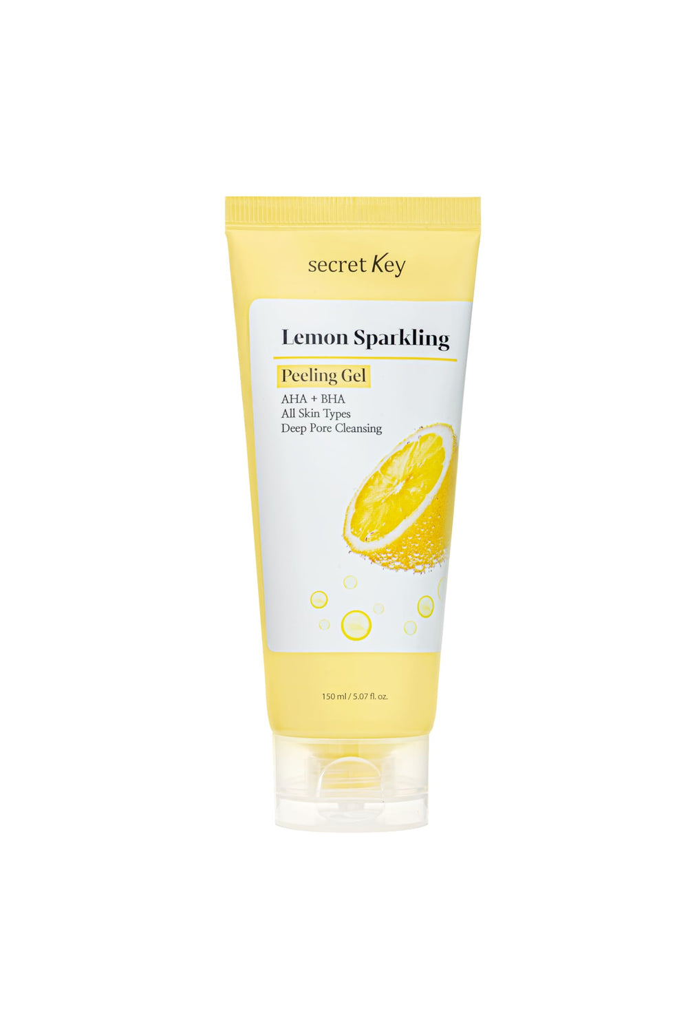 Secret Key Lemon Sparkling Peeling Gel bottle in citrus packaging for refreshing cleansing.